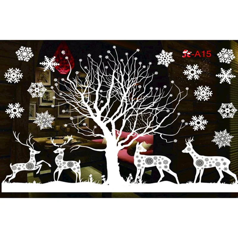 Christmas Snowflakes Electrostatic Window Clings Stickers Reindeer Santa Claus Window Decals