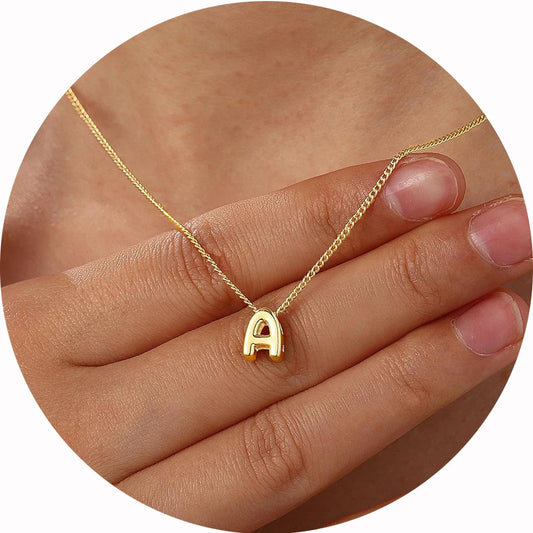 Dainty Mini Bubble Letter Necklace Gold Plated Balloon Initial Tiny Small Pendent Necklaces