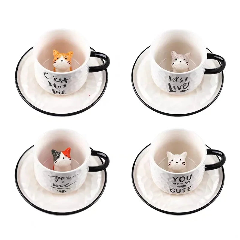 Cute kitten Ceramic cat Claw Cup Cup Bottom Animal Water cup  cat cup coffee three-dimensional cup