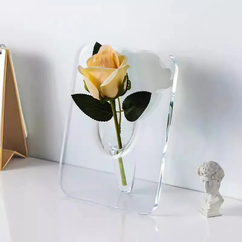 Creative Art Acrylic Photo Frame Vase Hydroponic Flower Arrangement Transparent Vase (20x15cm)