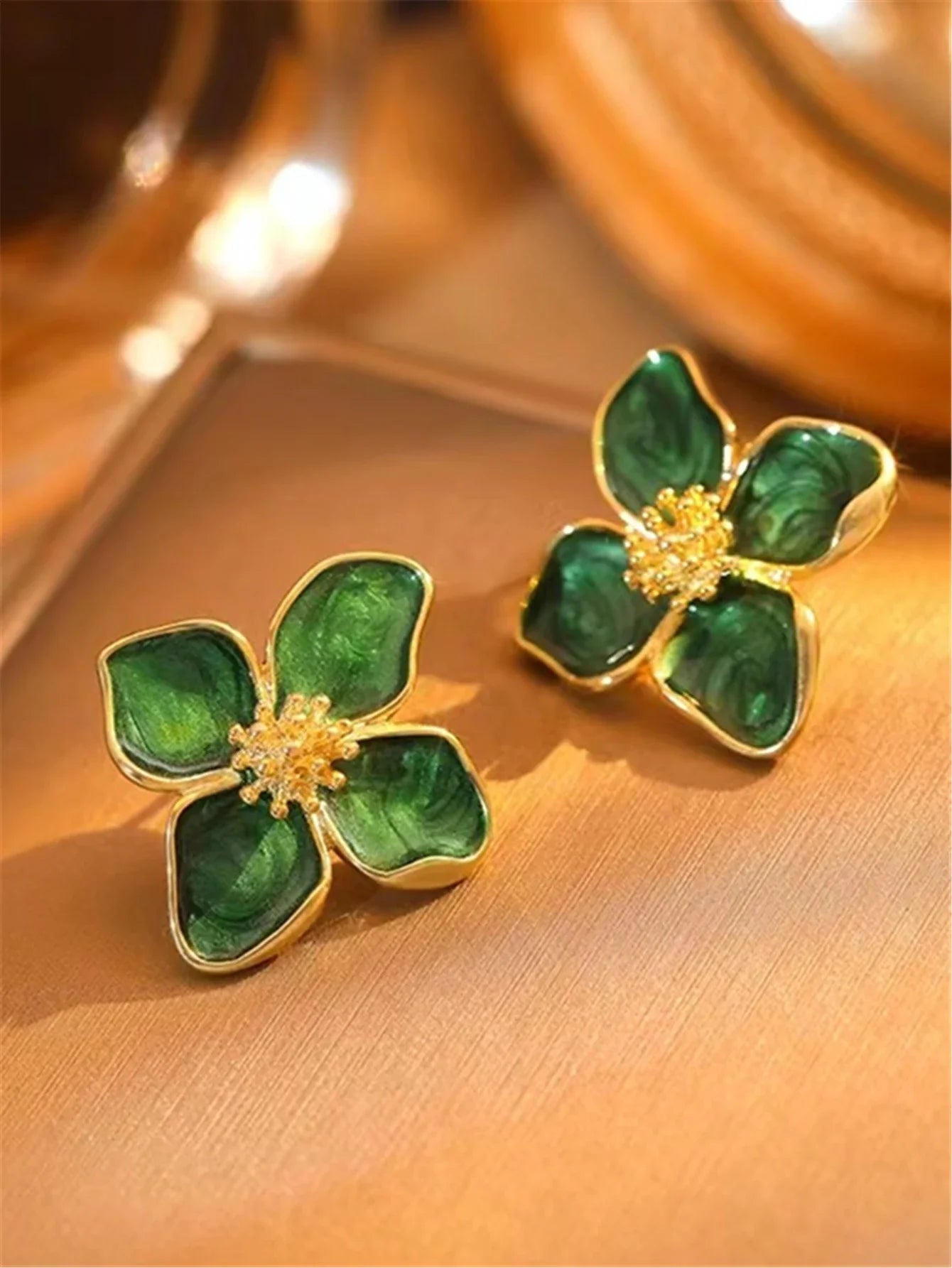 Hibiscus Dropped Glaze Flower Stud Earrings for Women Girl French Ins Vintage  Fashion Korean Wedding Romantic Jewelry Gifts