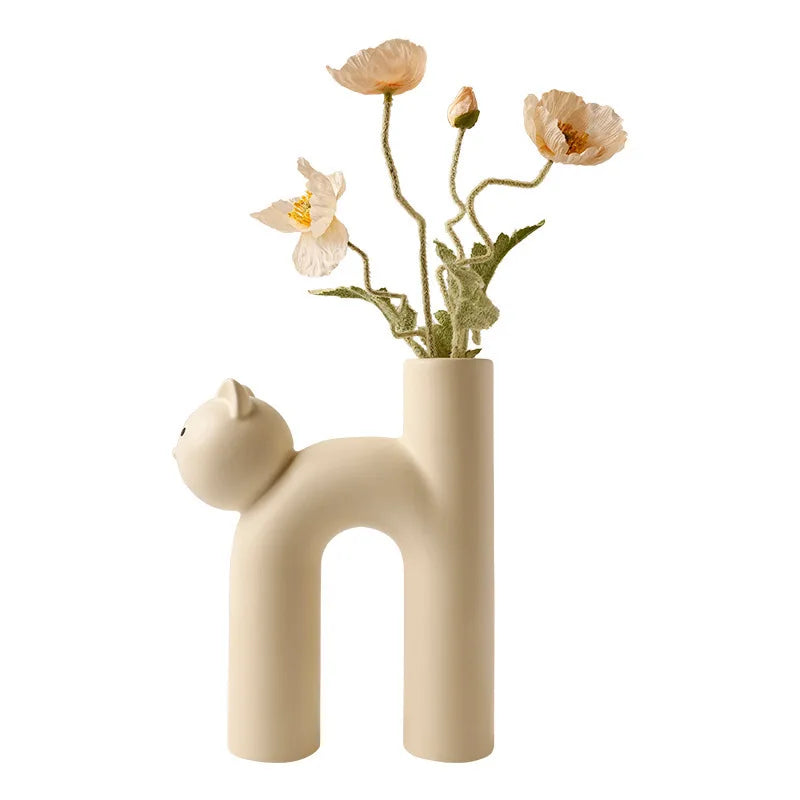 Tube Shaped Cat Resin Vase, Creative, Cute, Modern, Minimalist, Home Decoration, Flower Vase