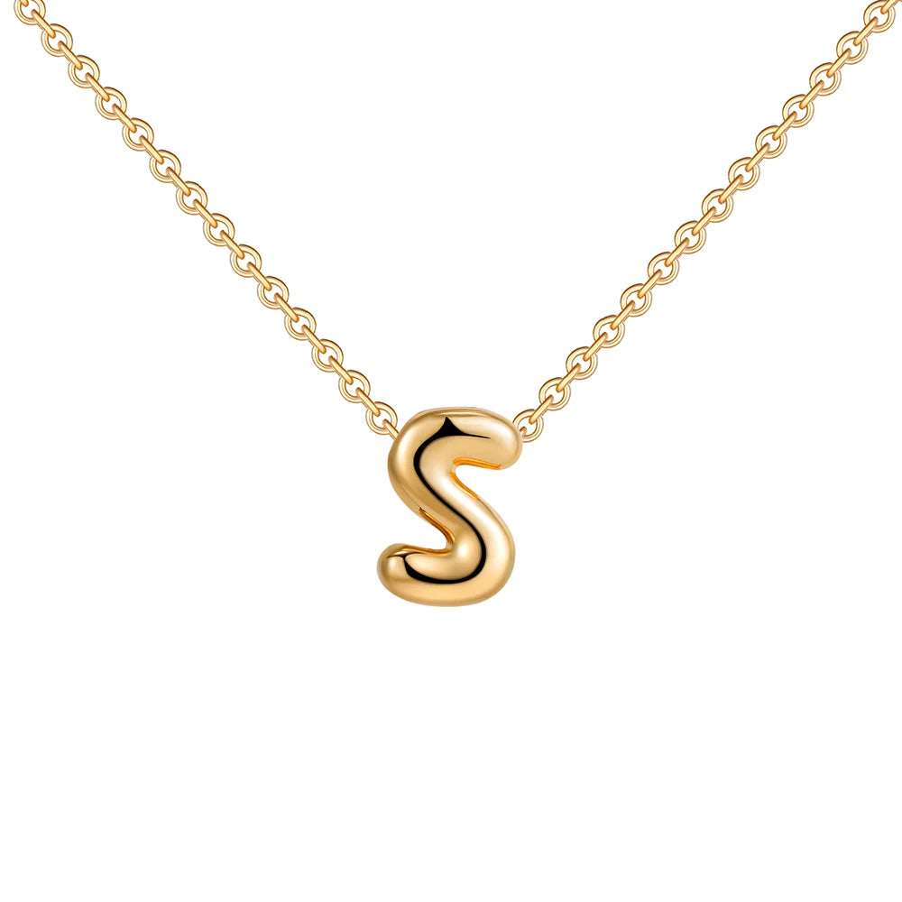 Dainty Mini Bubble Letter Necklace Gold Plated Balloon Initial Tiny Small Pendent Necklaces