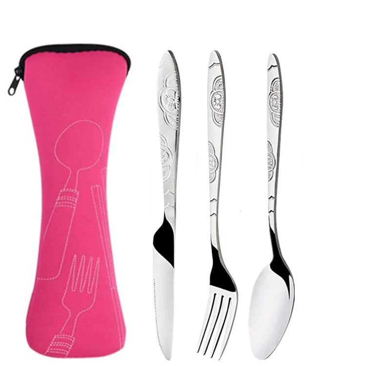 Picnic Set Tableware 
Washable with Zipper Travel Cutlery Kit Case Portable Pouch