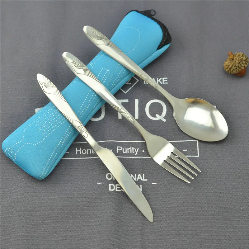 Picnic Set Tableware 
Washable with Zipper Travel Cutlery Kit Case Portable Pouch