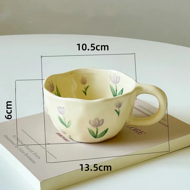 Hand Pinched Irregular Flower Ceramic Mugs Coffee Cups Milk Tea Cup