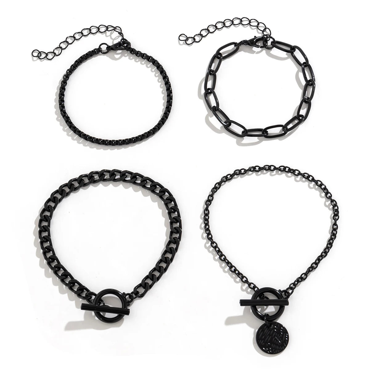 Salircon Gothic Metal Black Paint Box Chain Bracelet  Multi Layer Buckle Bracelet Punk Hip Hop