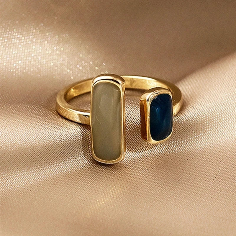 New Adjustable Colorful Drip Glaze Ring Women Fashion Retro Geometric Gold Colour Metal Rings