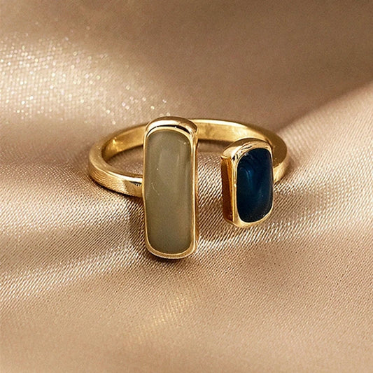 New Adjustable Colorful Drip Glaze Ring Women Fashion Retro Geometric Gold Colour Metal Rings