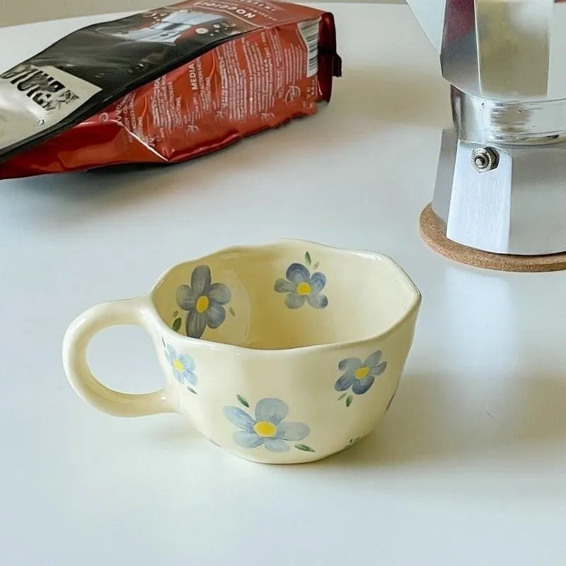 Hand Pinched Irregular Flower Ceramic Mugs Coffee Cups Milk Tea Cup