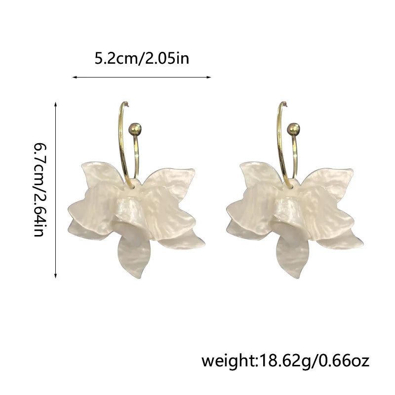 ZAKOL New Trendy White Green Brown Resin Flower Hoop Earrings