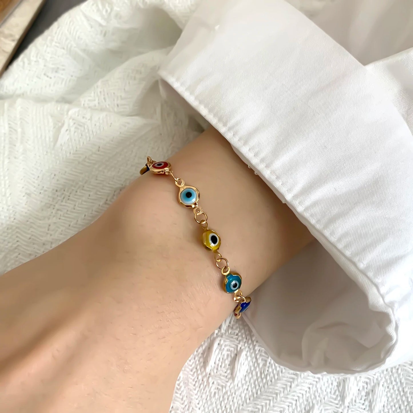 Simple Lucky Turkish Evil Eye Bracelet for Women Fashion Colorful Blue Eye Adjustable Metal Chain Bracelet Friendship Jewelry