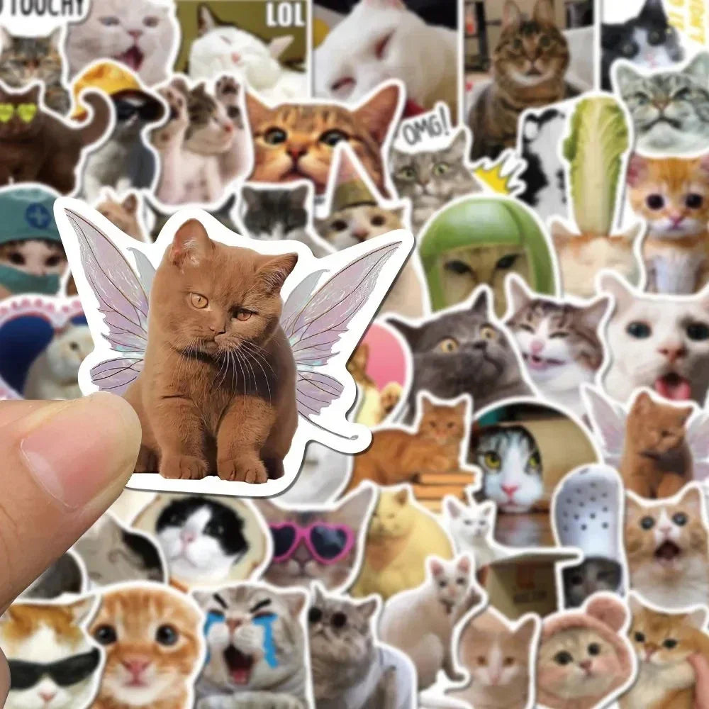 Kawaii Funny Cat Stickers Pack Waterproof Laptop Phone Scrapbooking Motorcycle Car Sticker (50Pcs)