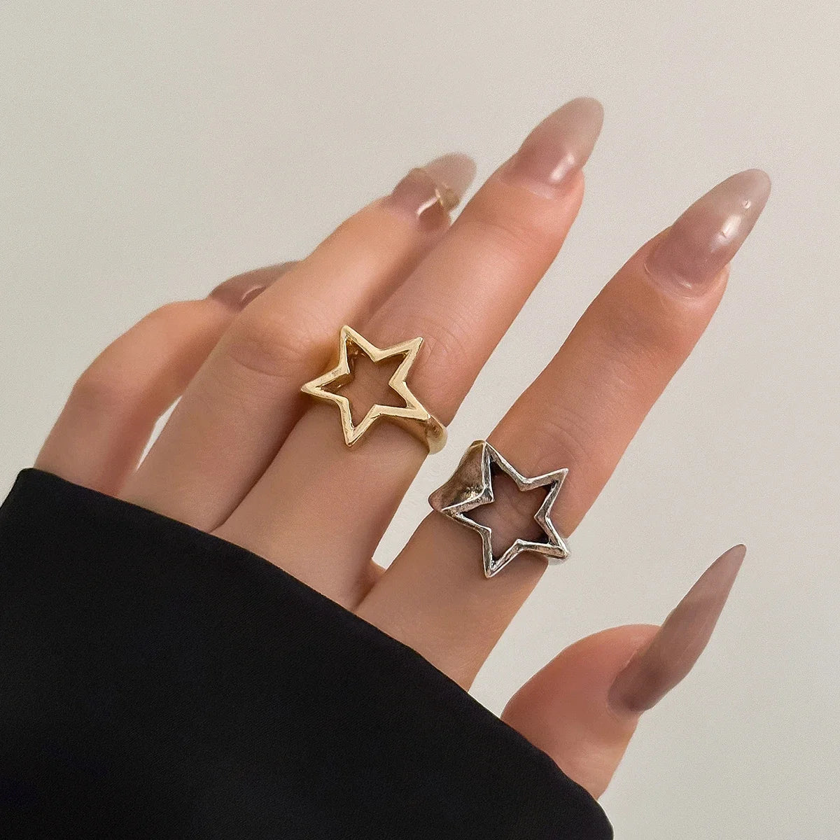 Hollow Star Metal Open Rings  Fashion Statement Gothic Adjustable Couple Rings