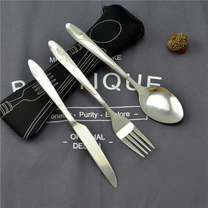 Picnic Set Tableware 
Washable with Zipper Travel Cutlery Kit Case Portable Pouch