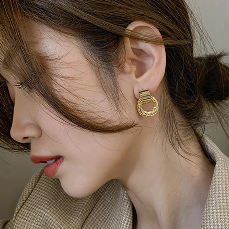 Retro Metal Gold Color Multiple Small Circle Stud Earrings Korean Jewelry  Wedding Party Earrings