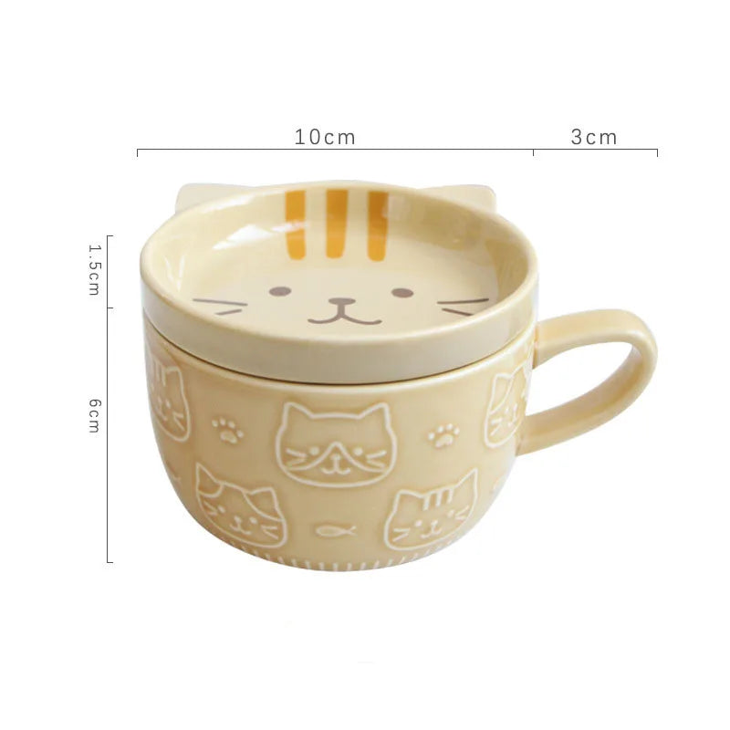 Cute Cartoon Cat With Cover Coffee Cup