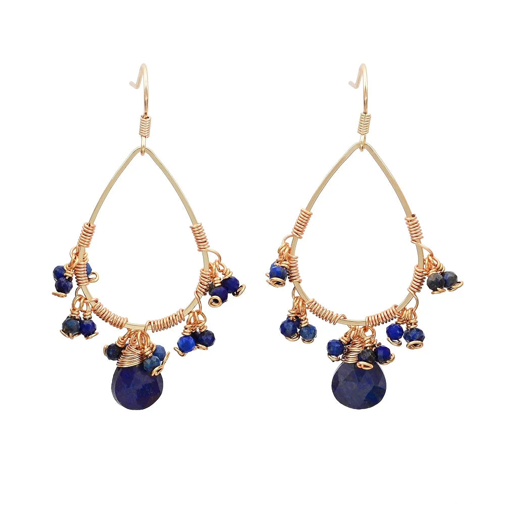 Classic Fashion Natural Stone Earrings Elegant Rose Quartz Lapis Lazuli Healing Amethyst Earrings