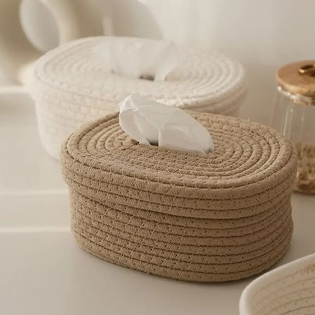 Tissue Box Cotton Rope Woven Tissue Box Storage Box