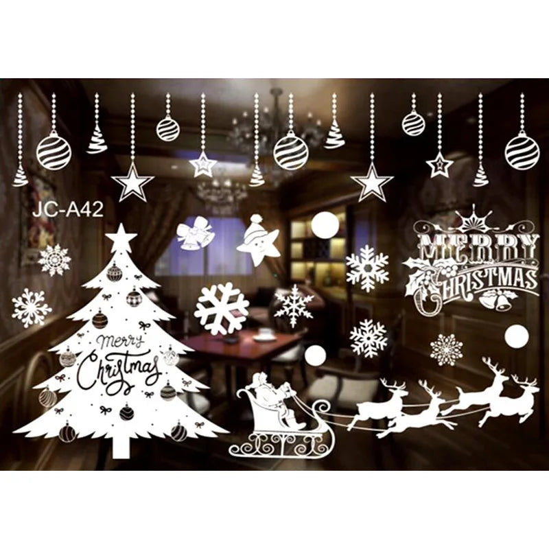 Christmas Snowflakes Electrostatic Window Clings Stickers Reindeer Santa Claus Window Decals