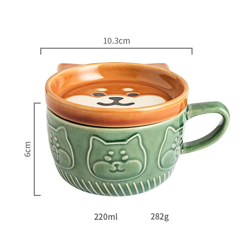 Cute Cartoon Cat With Cover Coffee Cup