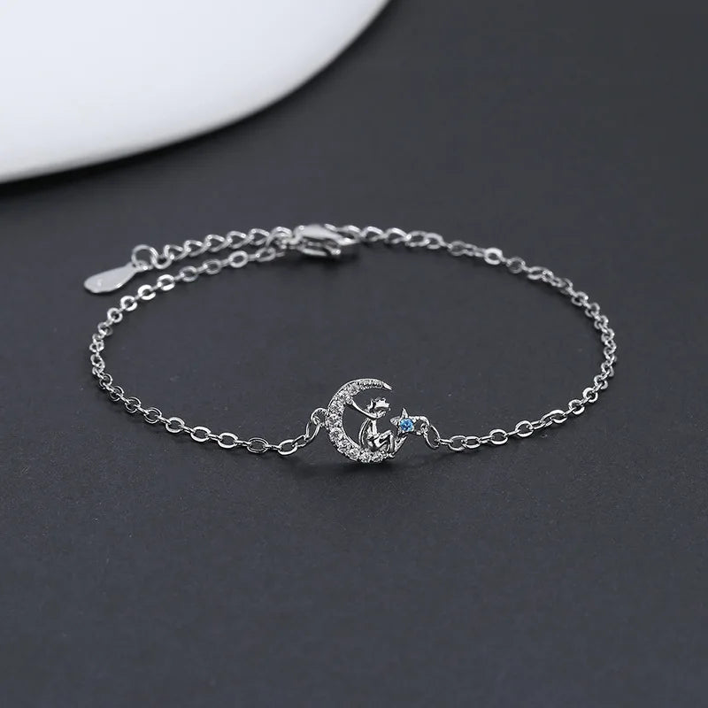 VENTFILLE 925 Stamp Silver Color Star Bracelet Fashion Korean Five-pointed Stars Crystal Double Bracelet