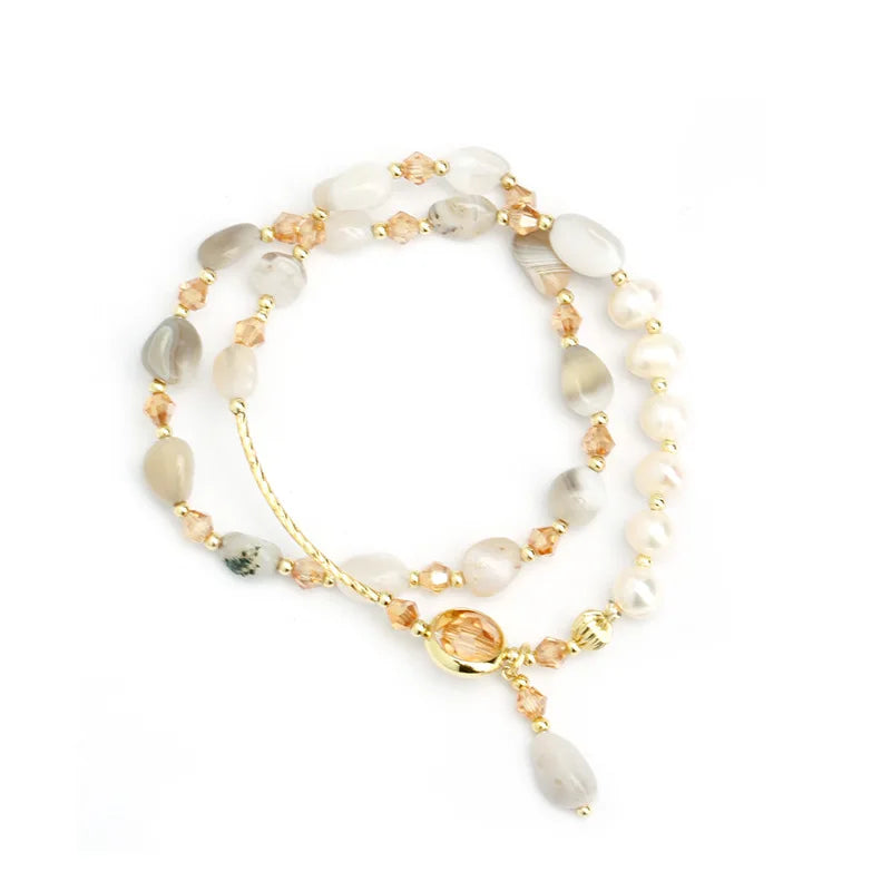 Fashion Double-Layer Crystal Pearl Beaded Bracelet Vintage Ethnic Stacking Bracelets