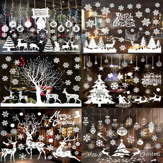 Christmas Snowflakes Electrostatic Window Clings Stickers Reindeer Santa Claus Window Decals