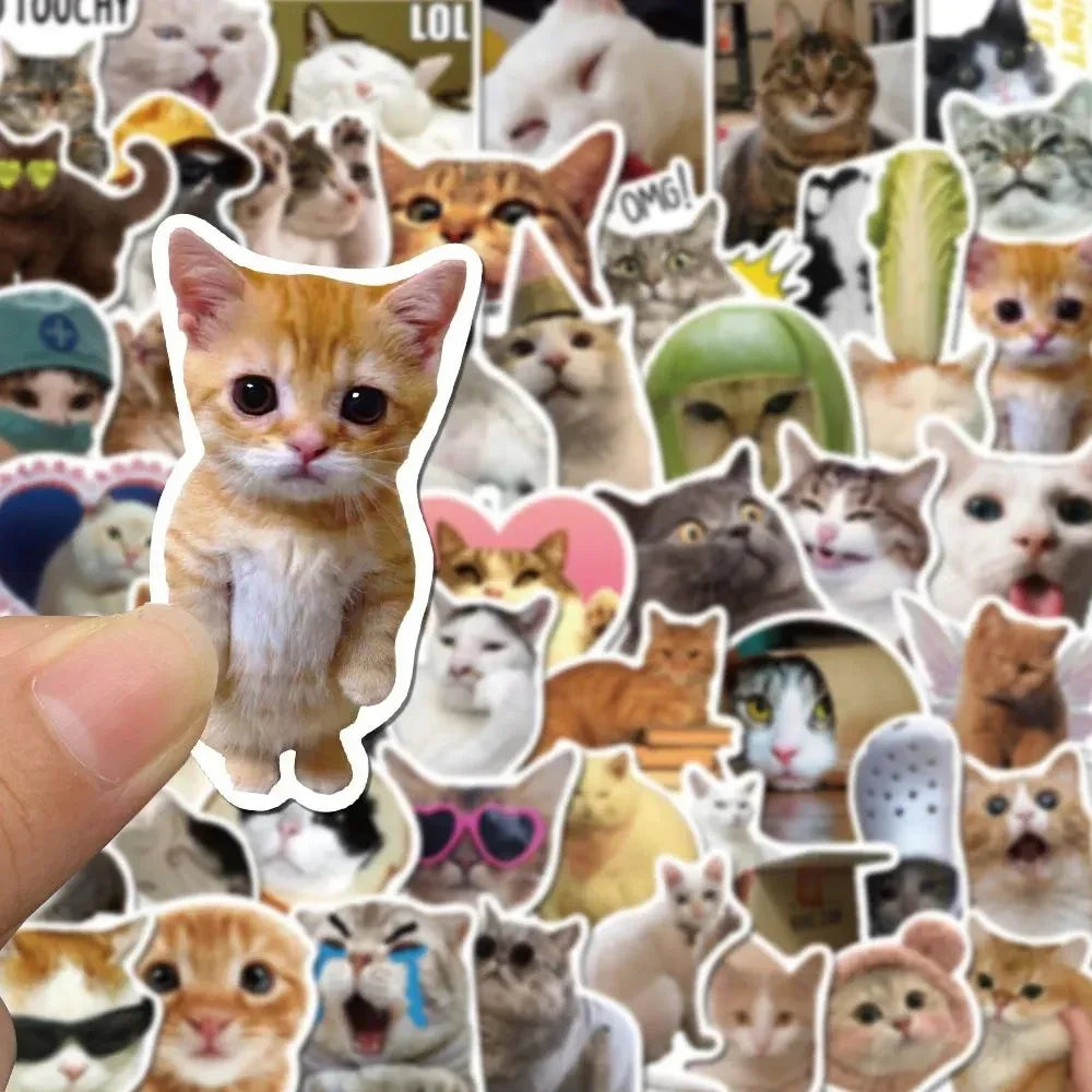 Kawaii Funny Cat Stickers Pack Waterproof Laptop Phone Scrapbooking Motorcycle Car Sticker (50Pcs)