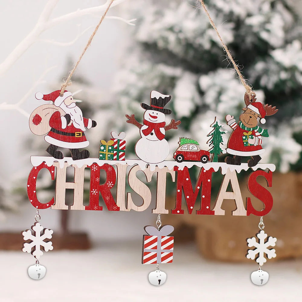 Santa Claus Wooden Ornament  Merry Christmas Noel Home Door Decoration Christmas Tree Pendant