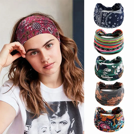 Bohemian Style Elastic Hair Bands Yoga Headband Headwear Print Vintage