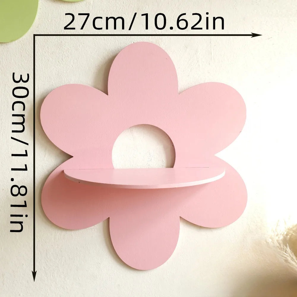 Wooden Flower Shape Wall Crystal Storage Shelf Simple Homestays Home Decoration Closet Organizer