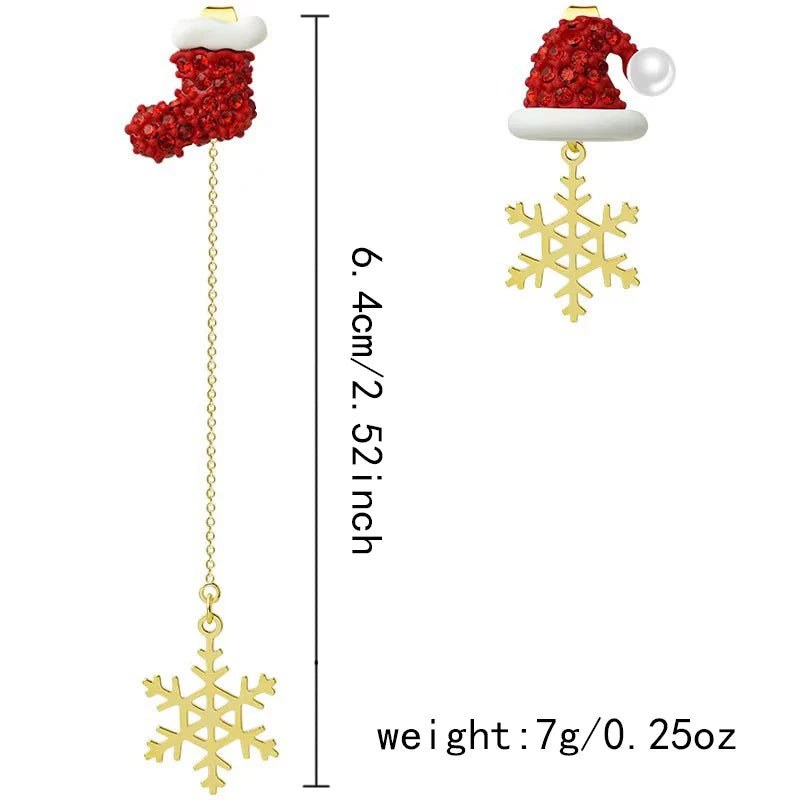 Asymmetric Snowflake Christmas Boot Hat Drop Earrings  Moving Santa Claus Long Tassel Earring