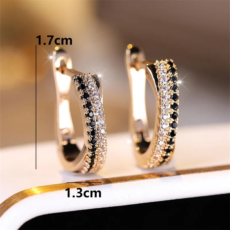 Trendy Crystal Earrings Black And White Zircon Fashion Champagne Gold Color Earrings