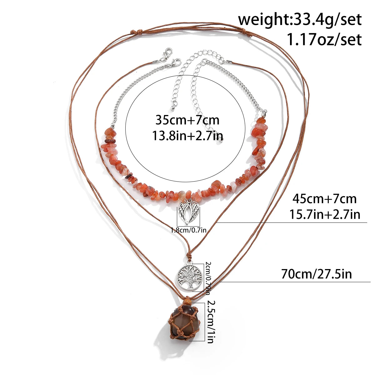 Creative Stone Holder Cage Tree Dragonfly Pendant Choker Necklace Boho Rope Chain Aesthetic (3 Pcs)