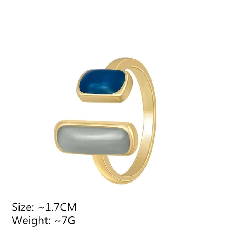 New Adjustable Colorful Drip Glaze Ring Women Fashion Retro Geometric Gold Colour Metal Rings