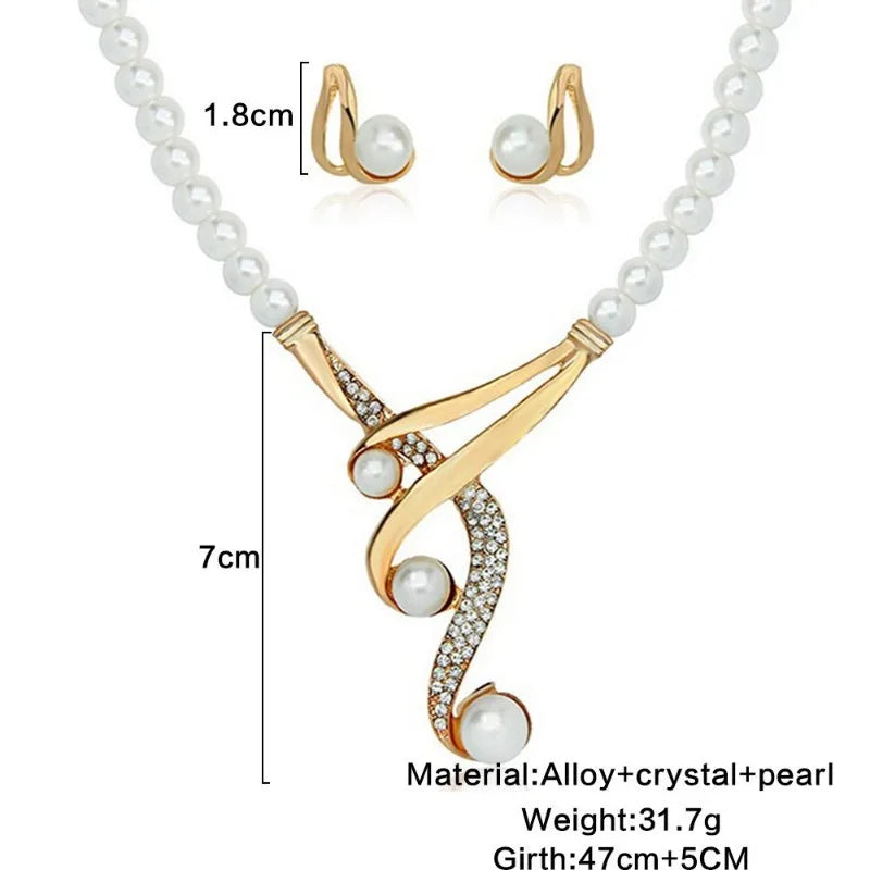 Creative Temperament Geometric Imitation Pearl Necklace Inlaid with Zircon Light Luxury Earring Set