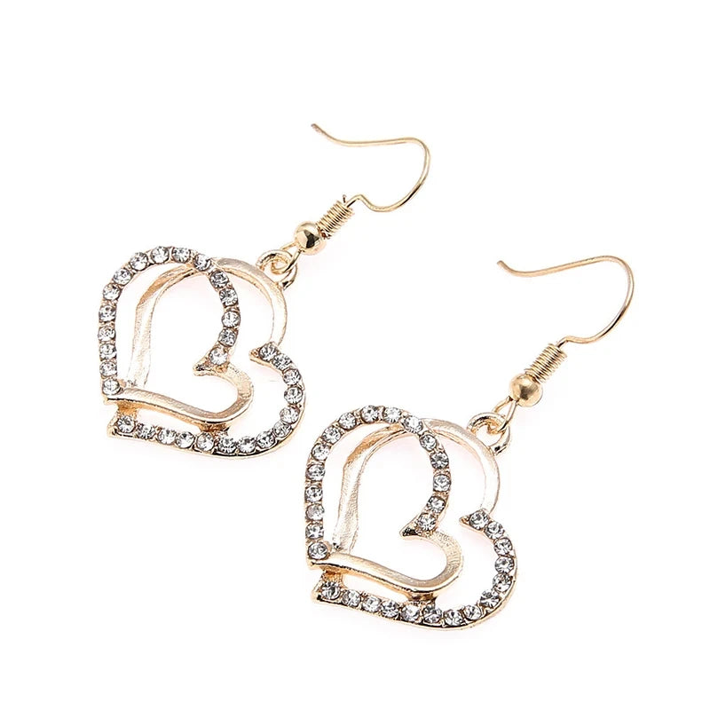 Heart Shaped Jewelry Set Of Earrings Pendant Necklace Exquisite Fashion Rhinestone  Jewelry Set