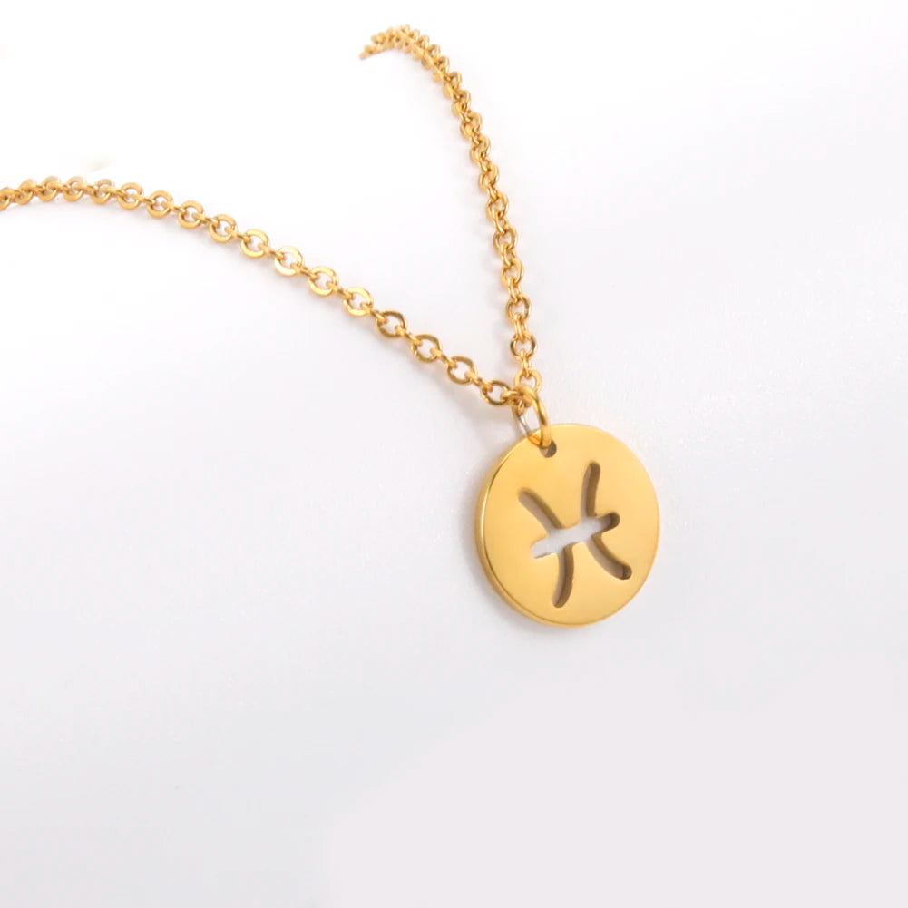 Stainless Steel Star Zodiac Sign Necklaces 12 Constellation Choker Pendants