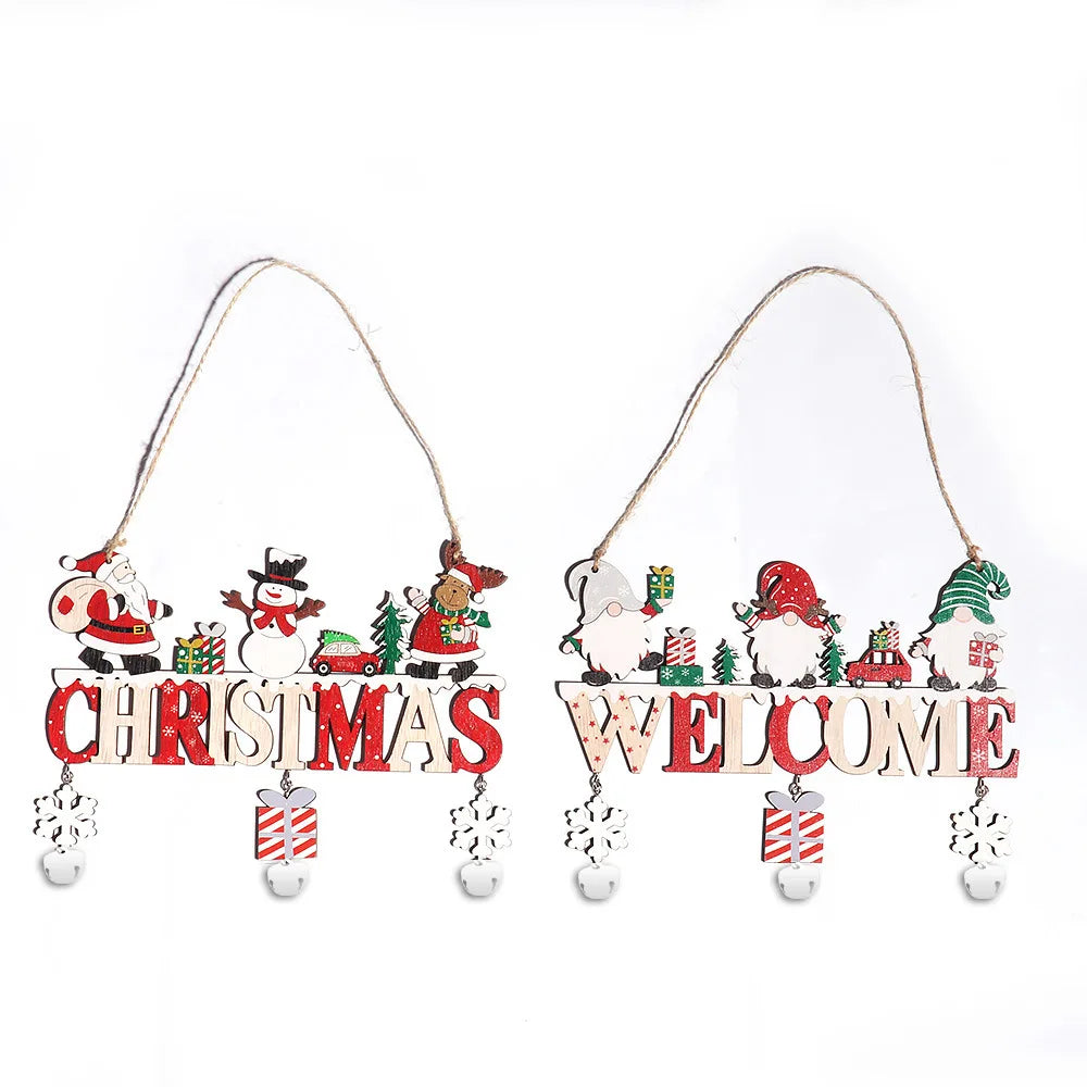 Santa Claus Wooden Ornament  Merry Christmas Noel Home Door Decoration Christmas Tree Pendant