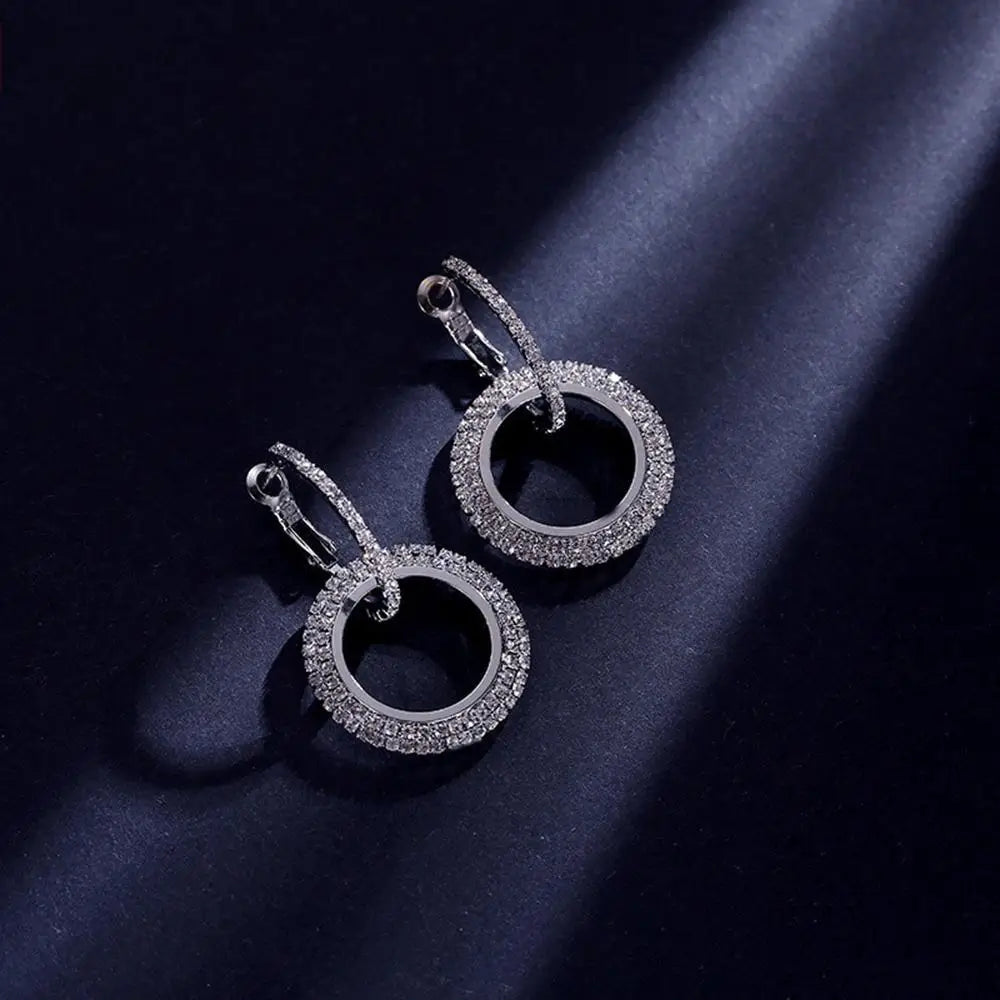 Sparkling Hoop Earrings Creative Geometric Zircon Inlaid Double Ring Drop Earrings