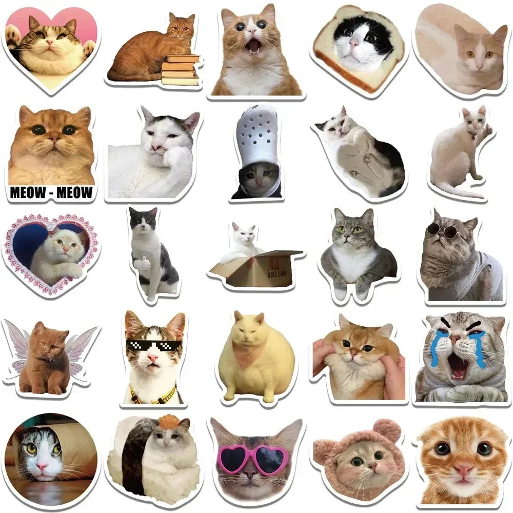 Kawaii Funny Cat Stickers Pack Waterproof Laptop Phone Scrapbooking Motorcycle Car Sticker (50Pcs)