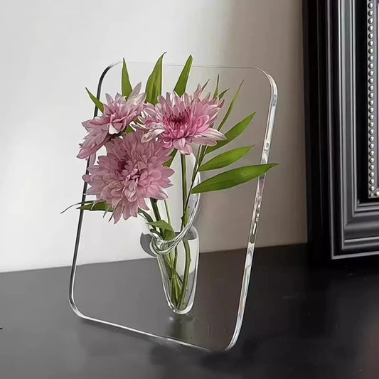 Creative Art Acrylic Photo Frame Vase Hydroponic Flower Arrangement Transparent Vase (20x15cm)