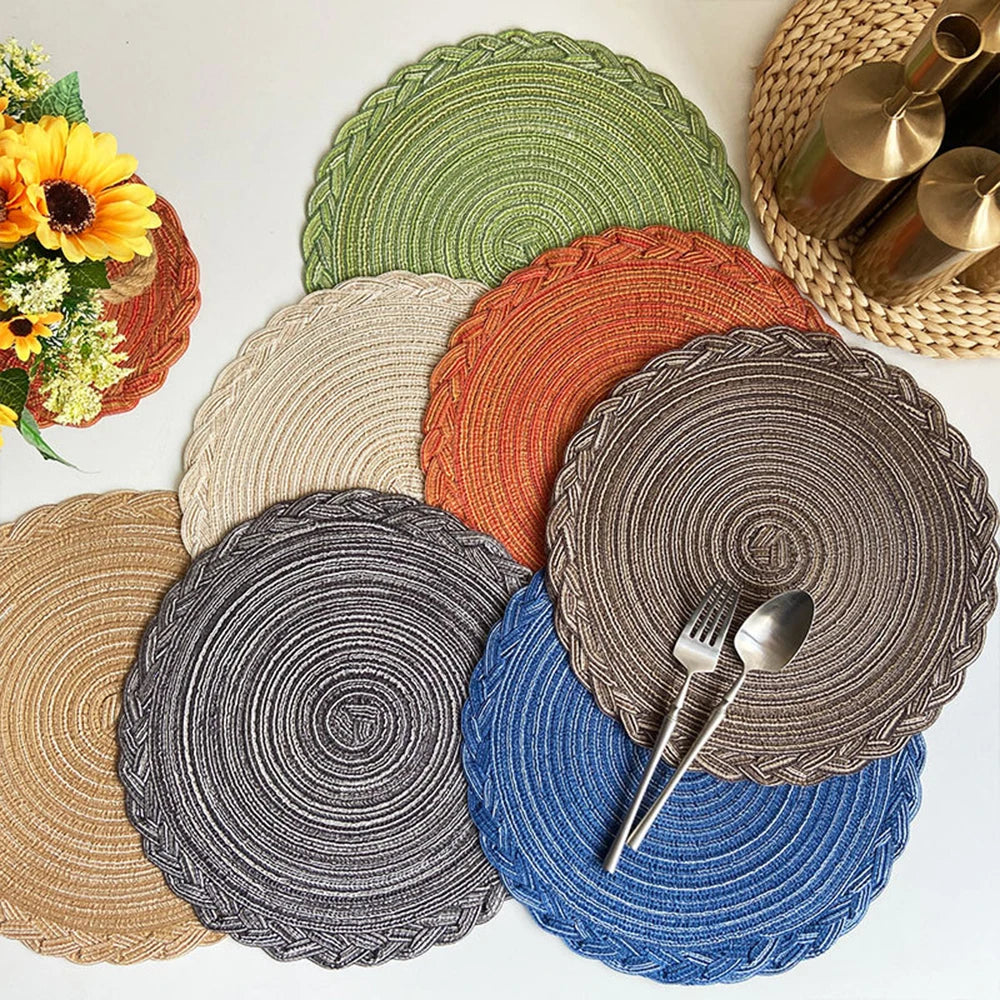 4pcs Round Table Mat Woven Ramie Placemats Anti Slip Dining Table Mats