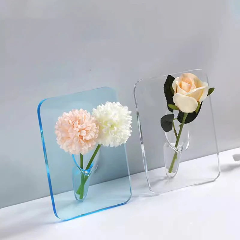 Creative Art Acrylic Photo Frame Vase Hydroponic Flower Arrangement Transparent Vase (20x15cm)