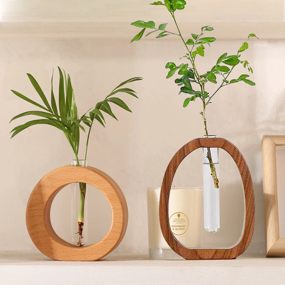 Decor Household Vase Flower Arrangement Vase Wooden Rack Hydroponic Planter Test Tube Bud Vase