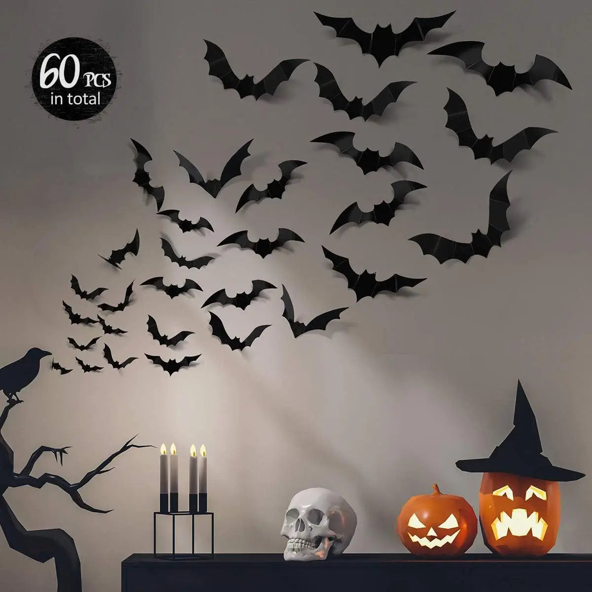 12pcs Halloween Decoration 3d Bat Wall Stickers Decoration Furniture Windows Yard Logo Outdoor Lawn Ghost Party Decor 1