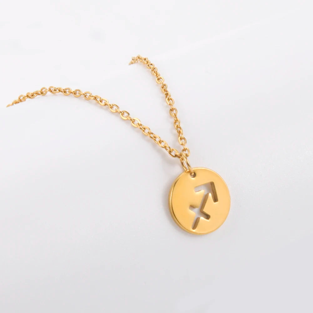 Stainless Steel Star Zodiac Sign Necklaces 12 Constellation Choker Pendants