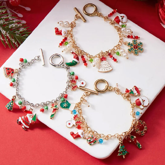 Fashion Santa Claus Snowman Star Christmas Tree Pendant Bracelet