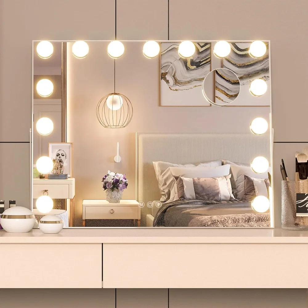 Vanity Mirror With Lights, USB Charging, Makeup Mirror, Large Vanity Lighted Mirror With 15 LED Bulbs